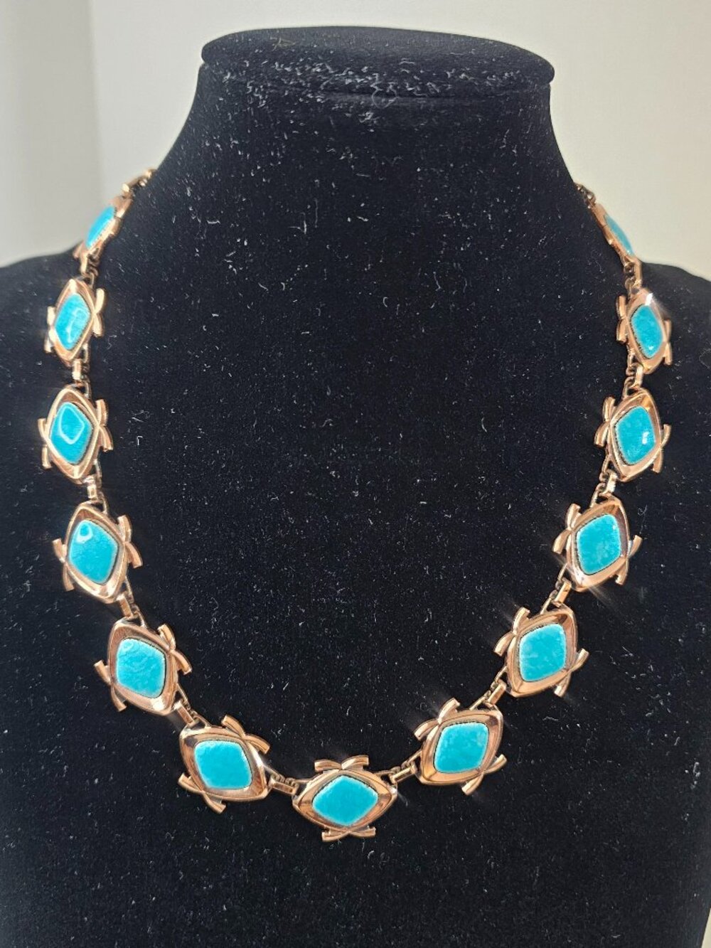 Vintage Matisse Copper Blue Enameled Necklace Statement Teal Jewelry